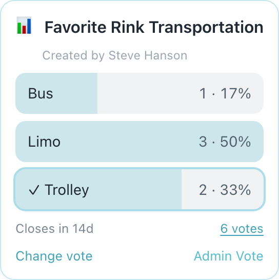 A poll in team chat, with live results