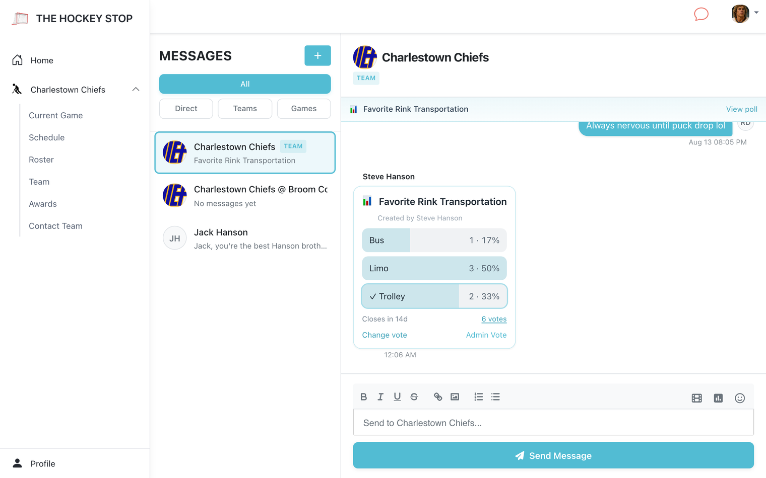 Team chat with reactions and images